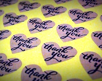 30 Vintage Heart Shaped Thank You Stickers, Labels, Envelope Seals, Favour Stickers