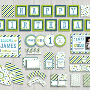 Blue and Green Birthday, Boy First Birthday Party Pack, First Birthday Invitation, Second Birthday, 1st Birthday Party