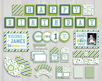 Blue and Green Birthday, Boy First Birthday Party Pack, First Birthday Invitation, Second Birthday, 1st Birthday Party