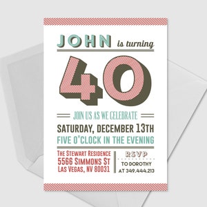 Adult Birthday Invitation 30th 40th 50th 60th Birthday Invitation for Men Modern Typography Invitation Mens Invitation Printable image 1