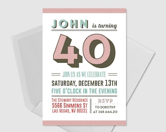 Invitación de cumpleaños para adultos 30 40 50 60 Invitación de cumpleaños para hombres Invitación de tipografía moderna Invitación para hombre Imprimible