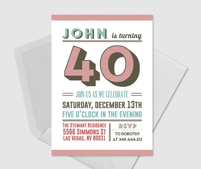 Adult Birthday Invitation 30th 40th 50th 60th Birthday Invitation for Men Modern Typography Invitation Mens Invitation Printable image 1