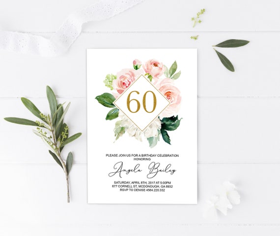 60th Birthday Invitation Woman Birthday Invitation Sixty - Etsy