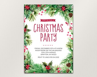 Christmas Card, Christmas Invitation, Holiday Centerpiece, Holiday Party Invitation, Christmas Dinner, Red Green, Printable Files
