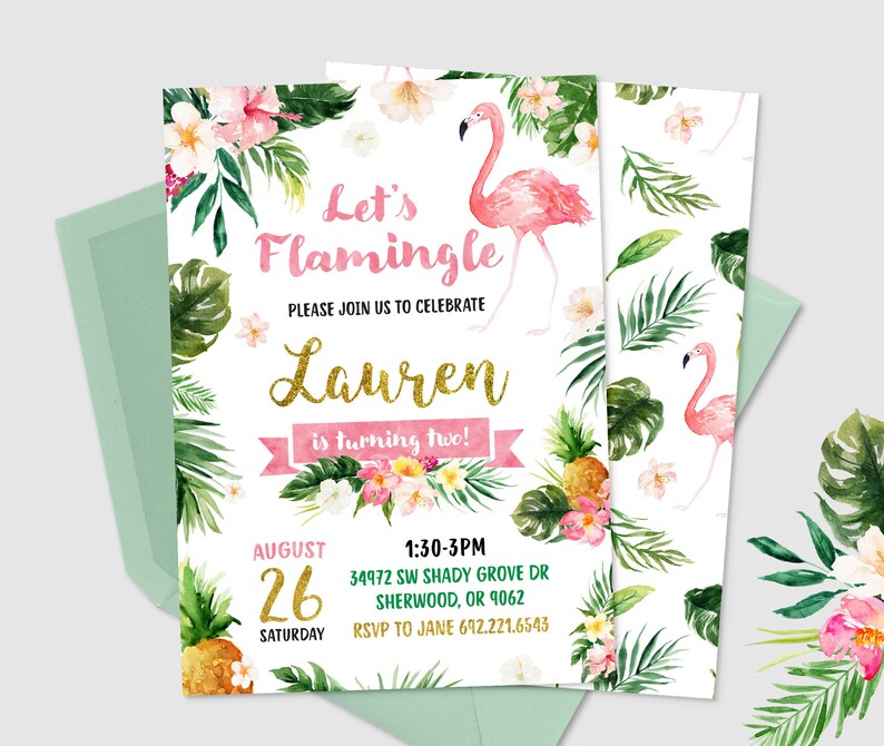 Flamingo Invitation Girls Summer Invitation Pineapple Etsy