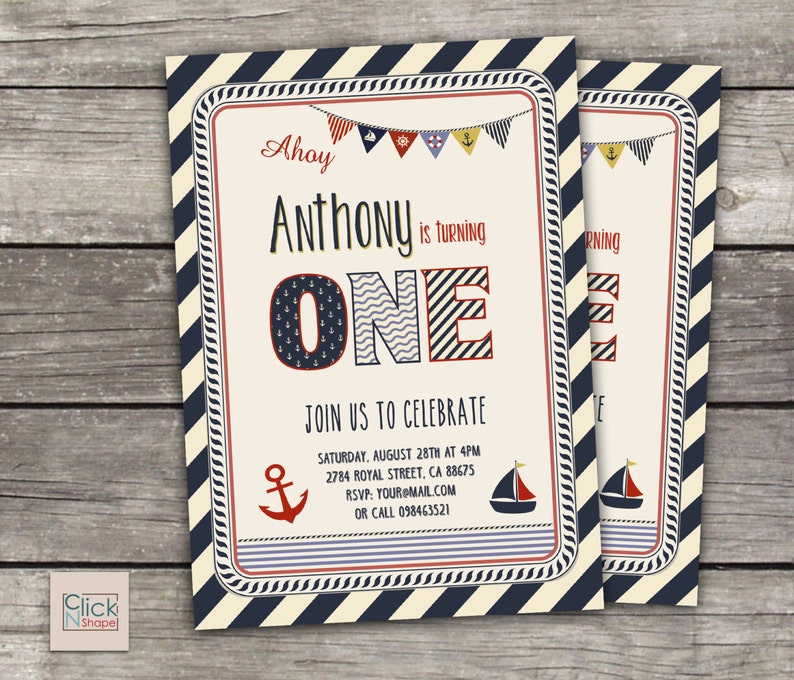 Nautical Birthday Party Pack Boy First Birthday Party Pack Nautical Theme Pack Nautical Birthday Invitation Printable Party Pack