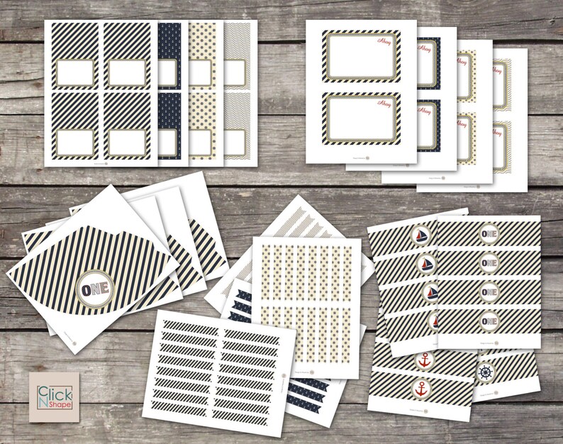 Nautical Birthday Party Pack Boy First Birthday Party Pack Nautical Theme Pack Nautical Birthday Invitation Printable Party Pack