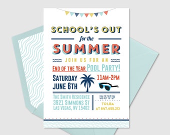 Se acabó el colegio durante el verano, fiesta de fin de año, fiesta en la piscina, fiesta de verano