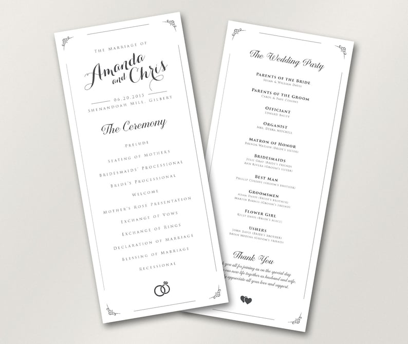 Wedding Program Elegant Wedding Program Catholic Wedding Etsy