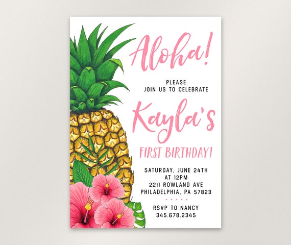 AnanasGeburtstagsEinladung tropischen Aloha Etsy