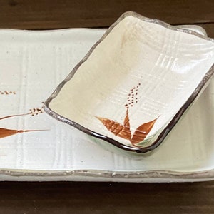 Japanese Ceramic Sushi Plate ,Dipping Bowl, Chopstick Holder 3 Piece Set