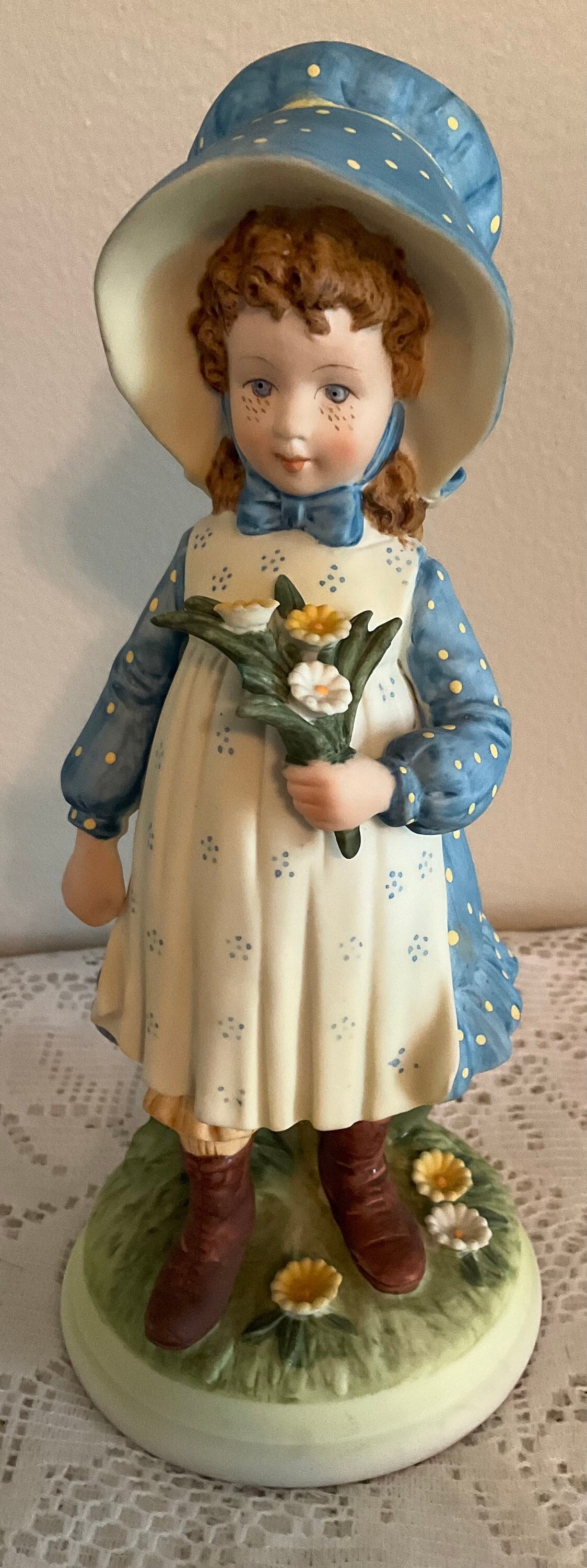 Holly Hobbie Porcelain Figurine: Blue Bonnet Girl With Flowers - Etsy