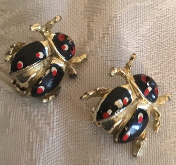 Vintage Lady Bug Brooch Pins, Pair of Lady Bug Br… - image 1