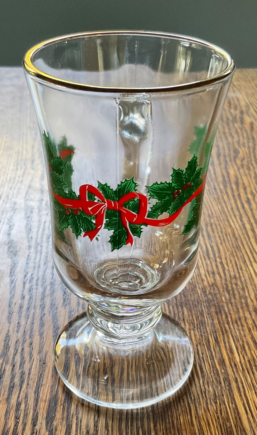 Holly Berry Red Bow Glass Eggnog Mug Etsy