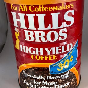 Hills Bros High Yield Coffee Tin With Lid , Old Coffee Tin, Advertising Coffee Tin, Coffee Collectors , Red Coffee Tin, San Francisco