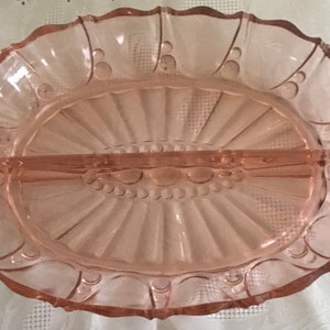 Anchor Hocking Pink Glass Oval Divided Dish, Oyster and Pearl, Relish Vegetable Serving Divided Dish