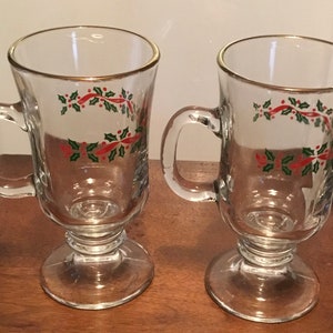 Arby’s Holly Berry Irish Mugs, Punch Mugs, Gold Rim Set of 2