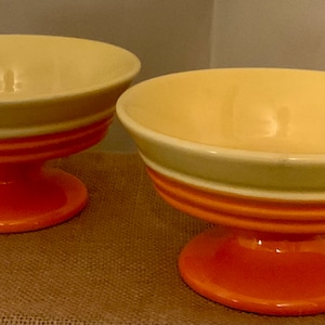 Trisa Stoneware Yellow and Orange Pedestal Sherbet Dessert Bowls, Pair