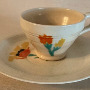 Vernon Kilns Harry Bird, Bird Pottery Floral Cup and Saucer