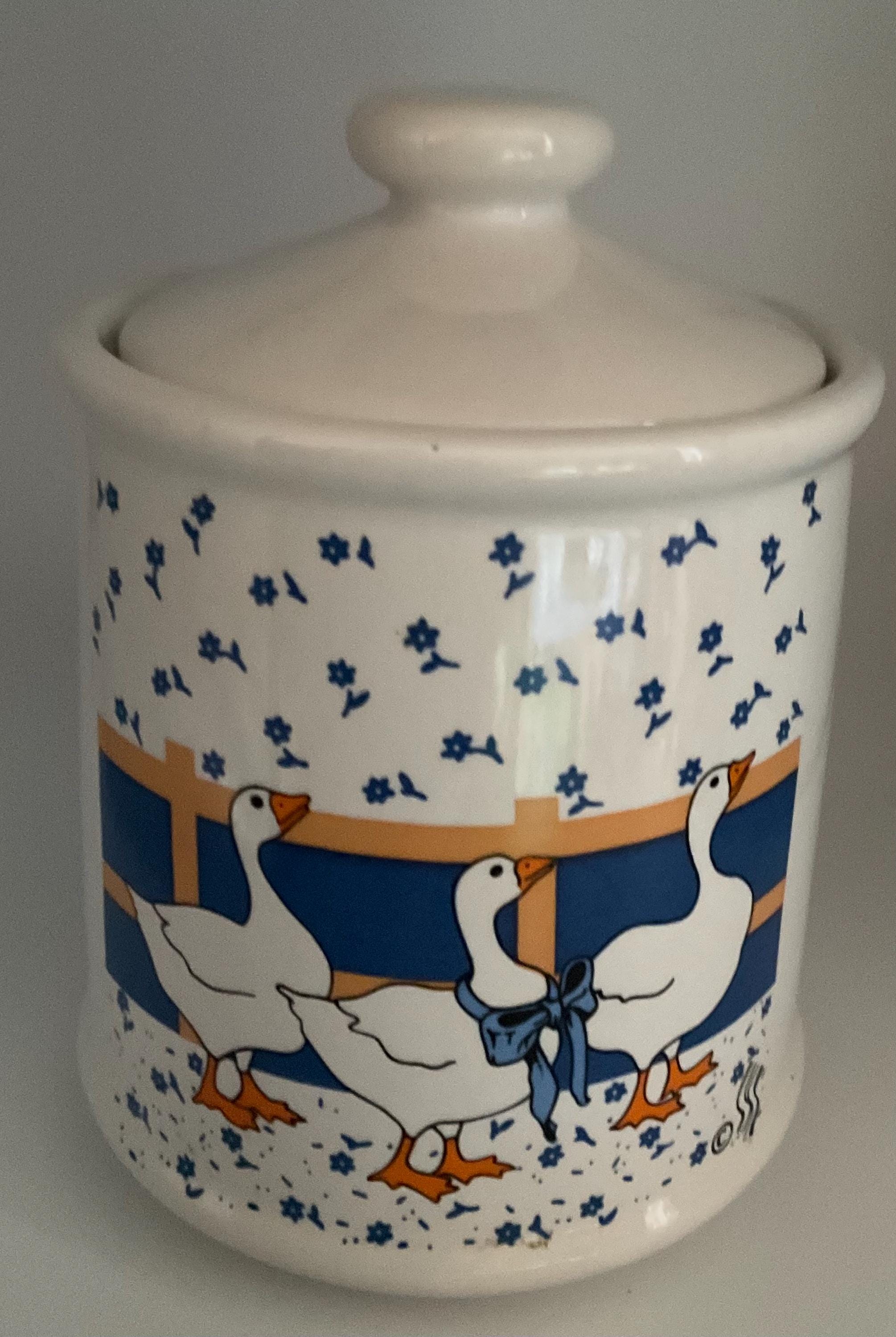 Country Blue Bow Geese Ceramic Canister, Small Canister, Goose, Geese