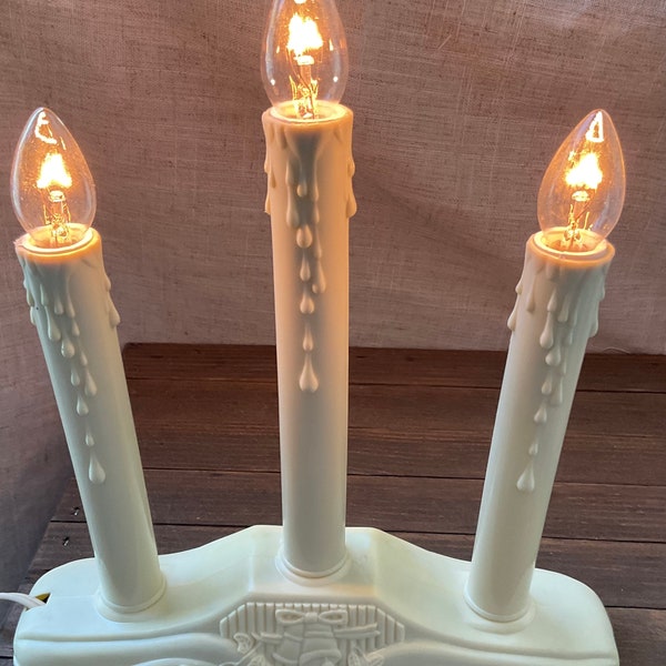 Vintage 3 Light Candelabra Window Drip Plastic Candles, Electric