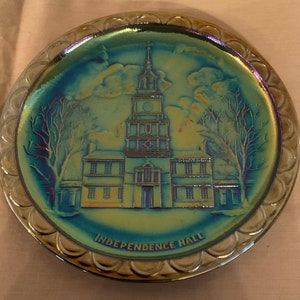 Indiana Carnival Glass Blue Iridescent Bicentennial Plate