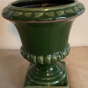 Hosley Pottery Green Pedestal Planter, Succulent, Bulb Planter