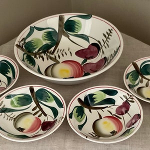 Ironstone China Hand Painted Large Serving Bowl and Dessert Bowls, Fruits