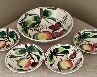 Ironstone China Hand Painted Large Serving Bowl and Dessert Bowls