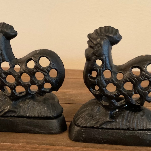 Pair of Cast Iron Rooster Tea Light  Holders