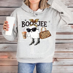 Boo Jee Shirt, Cute Ghost with coffee, Leopard Bow and purse, Boujee T-shirt,  Spooky Season Shirt, Spooky vibes,Coffee Lover Shirt, Autum