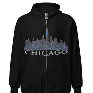 Chicago skyline Unisex heavy blend Zip hoodie | View Michigan Chicago Skyline | Chicago Sweater | Chicago Skyline Hoodie, Illinois Pullover