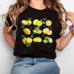 Lemons Shirt, Botanical Boho Shirt, Cottagecore Teacher Tee, Cute Fruit Lemon T-Shirt, Lemon Lovers Top, Lemons on Stems Design