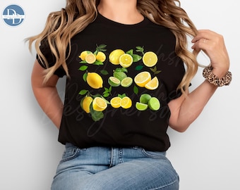 Lemons Shirt, Botanical Boho Shirt, Cottagecore Teacher Tee, Cute Fruit Lemon T-Shirt, Lemon Lovers Top, Lemons on Stems Design