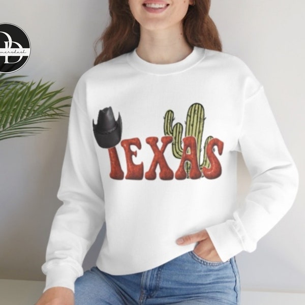 Texas Sweatshirt, Texas Cowboy Sweatshirt, Texan Sweatshirt avec chapeau et cactus, Cowboy hat t Shirt, Chemise cactus