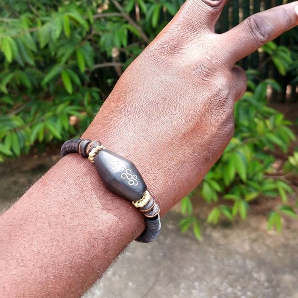 African men's stretch organic bracelet, Tuareg ebony wooden beads, gift for him