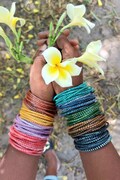 Old flip flop bangles, reclaimed rubber bangles handmade in Mali, set of 12 rubber bracelets, surfer bracelets, gift for her product logo