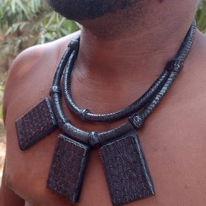 Good luck necklaces, African talisman choker, Voodoo amulet, Mali goat leather talisman collar, ethnic tribal necklace. gift for him