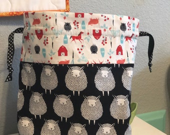 Drawstring Bag Sheep on Black