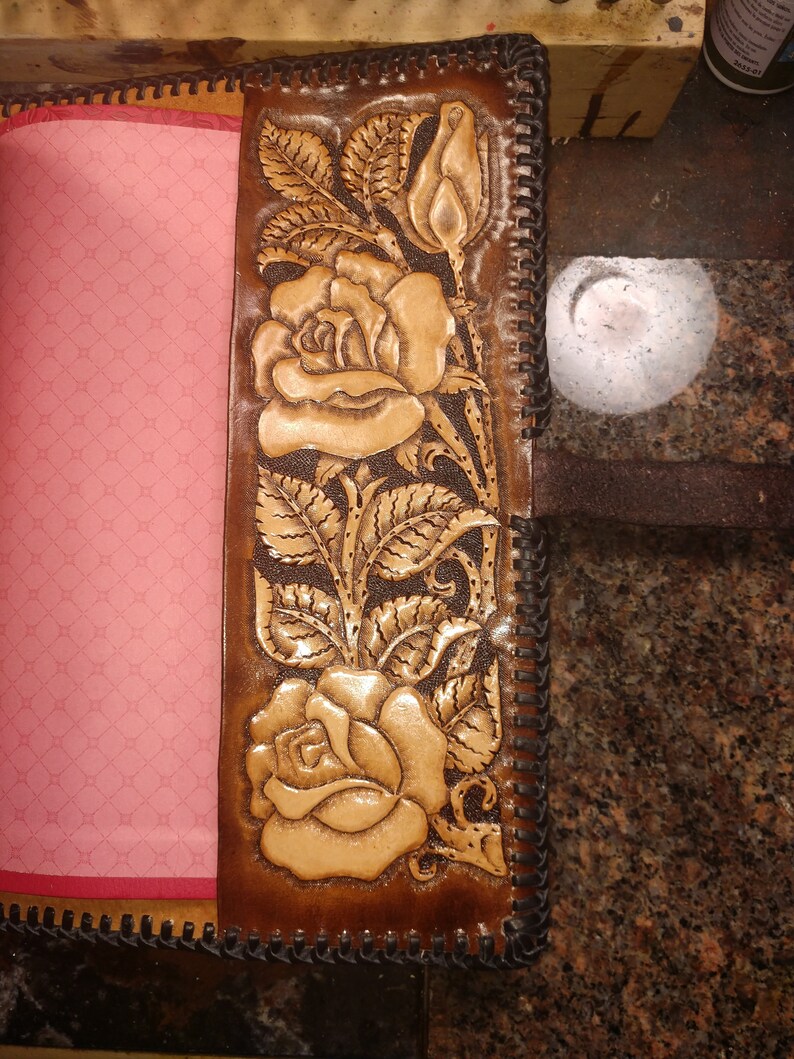 Lady Rose Bible Cover with Diablo Buckle Please read item details before you order. MEASUREMENTS REQUIRED Height, Width, Thickness image 4