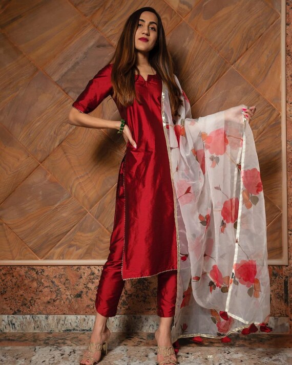 Mehendi Georgette Gown with Embroidered Dupatta | Shreeman