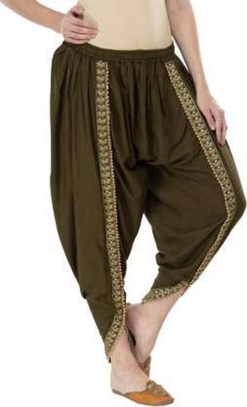 Cream Embroidered Rayon Dhoti Pants