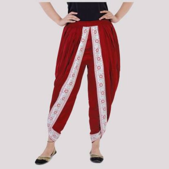 Red slub silk dhoti style pants - ASDP011 – Asmi Shop