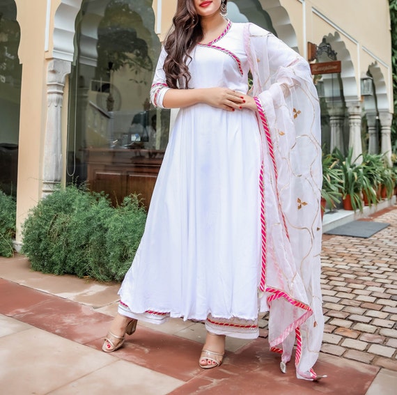 Buy Utsav Fashion Plain Cotton Silk Angrakha Style Anarkali Suit in Grey at  Amazon.in