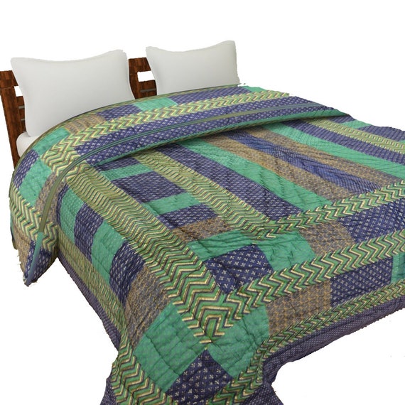 Jaipuri Pure Cotton Gold Print Blue Colour Reversible Double Etsy