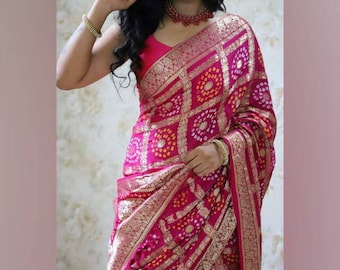 Gharchola saree, Pink Bandhej saree, Bandhani saree, Silk Saree