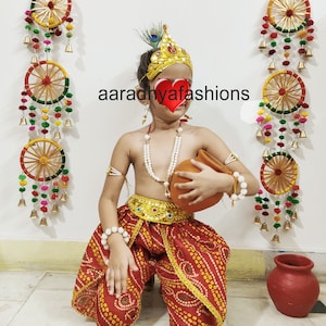 Krishna Costume for boys, Indian Traditional Krishna Dress for Kids, Kanha dress, Silk Dhoti for kids, Dhoti Pant, Boys dhoti, Kanha dress