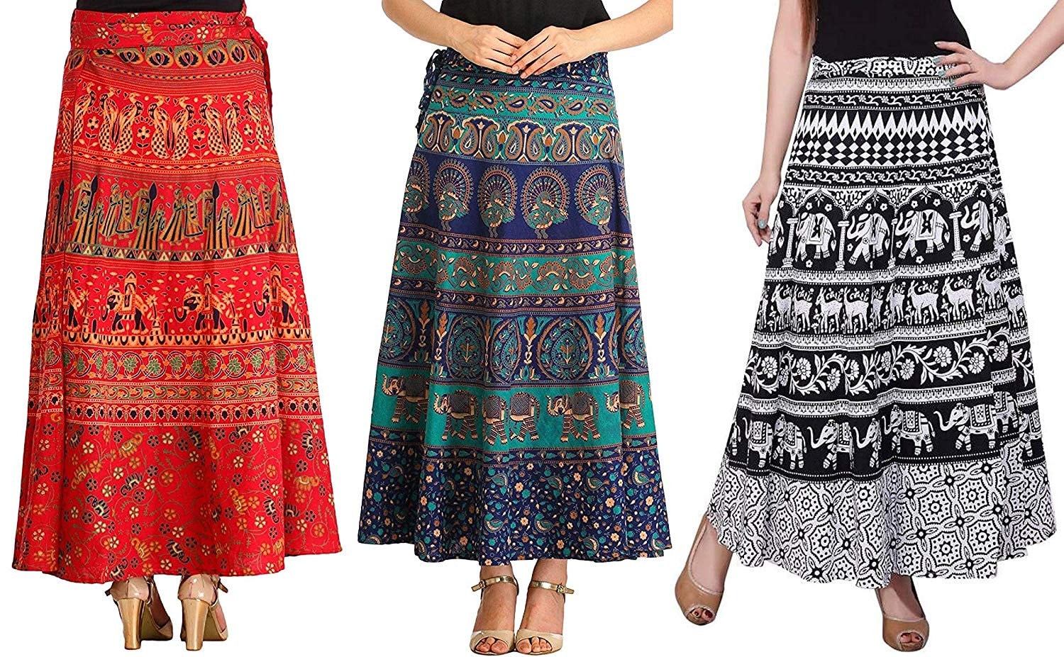 Buy Long Indian Skirt Ghagra Cotton Printed Sequins Beads Womens Clothing  at Amazon.in