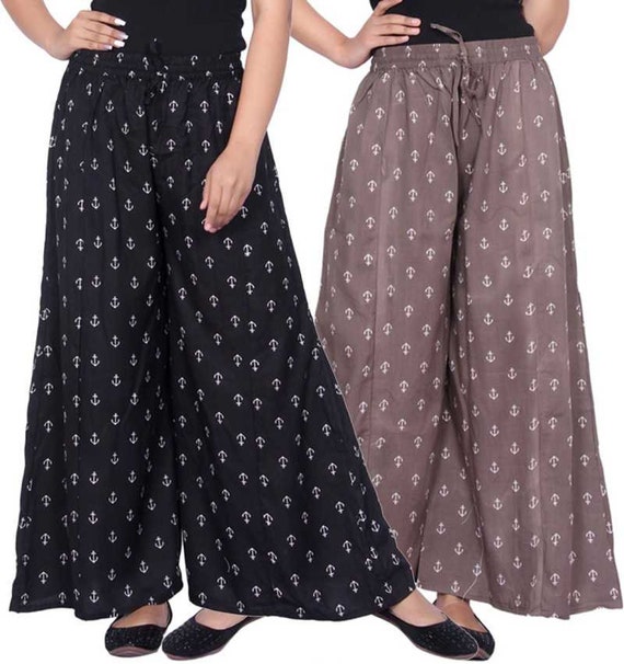 Pack of Two Women's Rayon Plazo Black Colour Plazzo Pants, Black Rayon  Trousers, Bottomwear Indian Women Pants, Trouser for Women -  Hong Kong