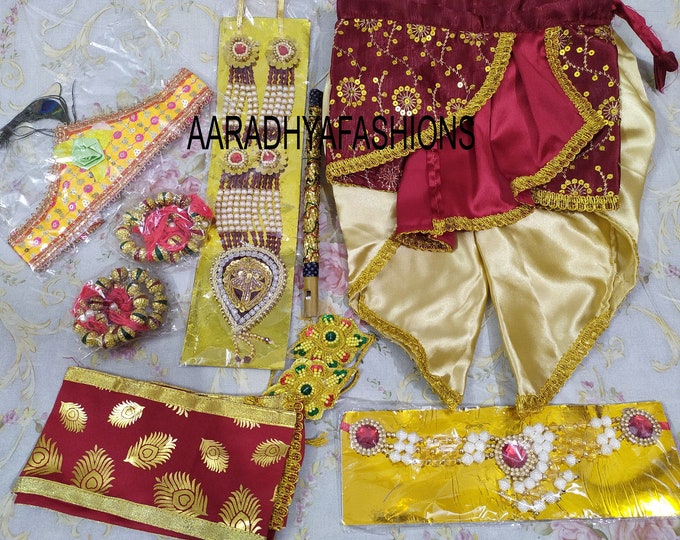 Featured listing image: Indian Krishna Dress for Kids, Satin Dhoti, Kurta Pant